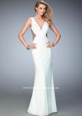 Picture of: V Neckline Jersey Prom Gown with Stone Flower Design in White, Style: 22290, Back Picture