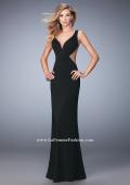 Picture of: V Neckline Jersey Prom Gown with Stone Flower Design in Black, Style: 22290, Detail Picture 1