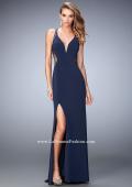 Picture of: Glam V Neckline Prom Dress with Sheer Detail and Beads in Blue, Style: 22296, Main Picture