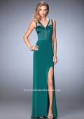 Picture of: V Neckline Jersey Gown with Satin Bodice and Sheer Back in Green, Style: 22301, Detail Picture 2