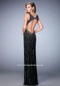 Picture of: Open Back Long Prom Dress with Side Leg Slit in Black, Style: 22305, Back Picture