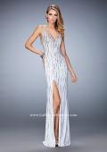 Picture of: Open Back Long Prom Dress with Side Leg Slit in White, Style: 22305, Detail Picture 1