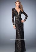 Picture of: 3/4 Sleeve Crystal Encrusted Lace Prom Dress in Black, Style: 22306, Main Picture
