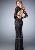 Picture of: 3/4 Sleeve Crystal Encrusted Lace Prom Dress in Black, Style: 22306, Back Picture