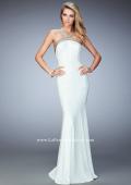 Picture of: Long Open Back Jersey Prom Dress with Gold Stud Detail in White, Style: 22307, Main Picture