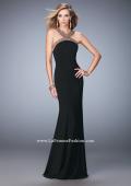 Picture of: Long Open Back Jersey Prom Dress with Gold Stud Detail in Black, Style: 22307, Detail Picture 1
