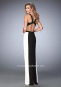 Picture of: Open Back Jersey Gown with Side Cut Outs and Slit in Black, Style: 22310, Back Picture