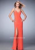 Picture of: V Neckline Prom Dress with Gold Stud Detail and Slit in Orange, Style: 22312, Main Picture