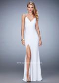 Picture of: V Neckline Prom Dress with Gold Stud Detail and Slit in White, Style: 22312, Detail Picture 3