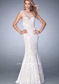 Picture of: Long Lace Prom Dress with Sheer Back and Straps in White, Style: 22314, Main Picture