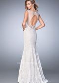 Picture of: Long Lace Prom Dress with Sheer Back and Straps in White, Style: 22314, Back Picture