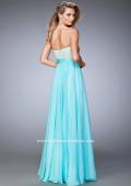Picture of: Long Prom Dress with Crystals, Pearls, and Pockets in Blue, Style: 22318, Back Picture