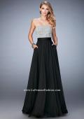 Picture of: Long Prom Dress with Crystals, Pearls, and Pockets in Black, Style: 22318, Detail Picture 3