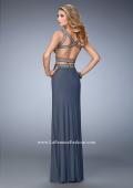 Picture of: Two Piece Prom Dress with Slit and Metallic Stud Detail in Silver, Style: 22319, Back Picture