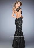 Picture of: Long Lace Mermaid Gown with Black Lace Overlay in Black, Style: 22323, Back Picture