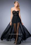 Picture of: Chiffon Prom Gown with Sheer Lace Bodice and Shorts in Black, Style: 22324, Main Picture