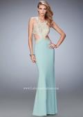 Picture of: Racer Back Jersey Prom Dress with Gold Embroidery in Green, Style: 22325, Main Picture
