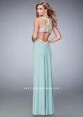 Picture of: Racer Back Jersey Prom Dress with Gold Embroidery in Green, Style: 22325, Back Picture