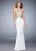 Picture of: Racer Back Jersey Prom Dress with Gold Embroidery in White, Style: 22325, Detail Picture 3