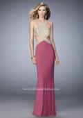 Picture of: Racer Back Jersey Prom Dress with Gold Embroidery in Pink, Style: 22325, Detail Picture 4