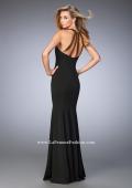 Picture of: Long Jersey Prom Dress with Embellished Straps in Black, Style: 22329, Back Picture