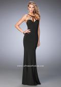 Picture of: Long Jersey Prom Dress with Embellished Straps in Black, Style: 22329, Detail Picture 1