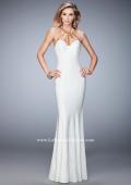 Picture of: Long Jersey Prom Dress with Embellished Straps in White, Style: 22329, Detail Picture 2