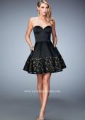 Picture of: Short Satin Dress with Lace Hem and Pockets in Black, Style: 22330, Detail Picture 1