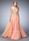 Picture of: Elegant Gown with Gold Sequin Lace and Sheer Detail in Orange, Style: 22331, Main Picture