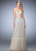 Picture of: Elegant Gown with Gold Sequin Lace and Sheer Detail in Nude, Style: 22331, Detail Picture 1