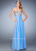 Picture of: Long Chiffon Prom Dress with Open Back and Silver Beads in Blue, Style: 22334, Detail Picture 1