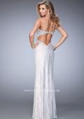 Picture of: Lace Gown with Pearl and Crystal Detail and Side Slit in White, Style: 22335, Back Picture