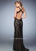Picture of: High Neck Lace Prom Gown with Cut Outs and Open Back in Black, Style: 22341, Back Picture