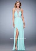 Picture of: Crystal Encrusted Prom Gown with Side Leg Slit in Blue, Style: 22347, Detail Picture 1