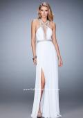 Picture of: Crystal Encrusted Prom Gown with Side Leg Slit in White, Style: 22347, Detail Picture 2