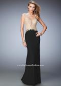 Picture of: Illusion Neckline Prom Dress with Gold Lace Detail in Black, Style: 22349, Detail Picture 1