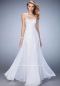 Picture of: Empire Waist Prom Dress with Crystal and Pearl Bodice in White, Style: 22363, Detail Picture 3