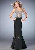 Picture of: Satin Mermaid Gown with Open Back and Cascading Beads in Black, Style: 22365, Main Picture