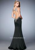 Picture of: Satin Mermaid Gown with Open Back and Cascading Beads in Black, Style: 22365, Back Picture