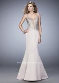 Picture of: Satin Mermaid Gown with Open Back and Cascading Beads in Nude, Style: 22365, Detail Picture 1
