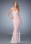 Picture of: Lace Prom Gown with Beaded Straps and Open Back in Pink, Style: 22371, Main Picture