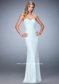 Picture of: Lace Prom Gown with Beaded Straps and Open Back in Blue, Style: 22371, Detail Picture 1