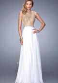 Picture of: Gold Lace Embellished High Neckline Prom Dress in White, Style: 22372, Main Picture