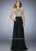 Picture of: Gold Lace Embellished High Neckline Prom Dress in Black, Style: 22372, Detail Picture 2