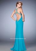 Picture of: Gold Stud Embellished Prom Dress with Open Back in Blue, Style: 22374, Back Picture