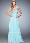 Picture of: Long Rhinestone Dress with Scallop Detail and Open Back in Blue, Style: 22376, Main Picture