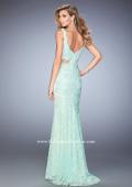 Picture of: Faux Two Piece Lace Dress with Sheer Detail and Stones in Green, Style: 22377, Back Picture