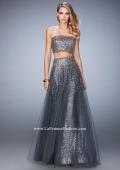 Picture of: Two Piece Tulle Gown with Rhinestone Bandeau Top in Silver, Style: 22379, Detail Picture 1
