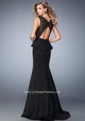 Picture of: Peplum Style Jersey Dress with Rhinestone Embellishments in Black, Style: 22383, Back Picture