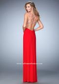 Picture of: Long Prom Gown with V Neck and Crystal Encrusted Straps in Red, Style: 22384, Detail Picture 1